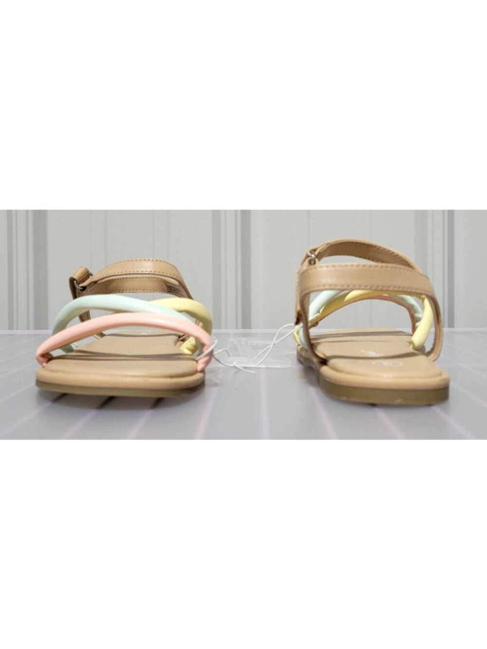 Big Girls' Footbed Sandals Size 5 Cat & Jack Anja Pink Yellow Green Pastel Strap - Picture 3 of 6